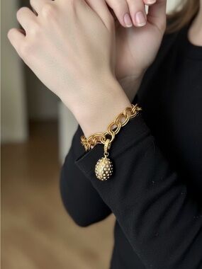 Spartina 449 Gold Link Charm Bracelet with Pearl-Studded Orb